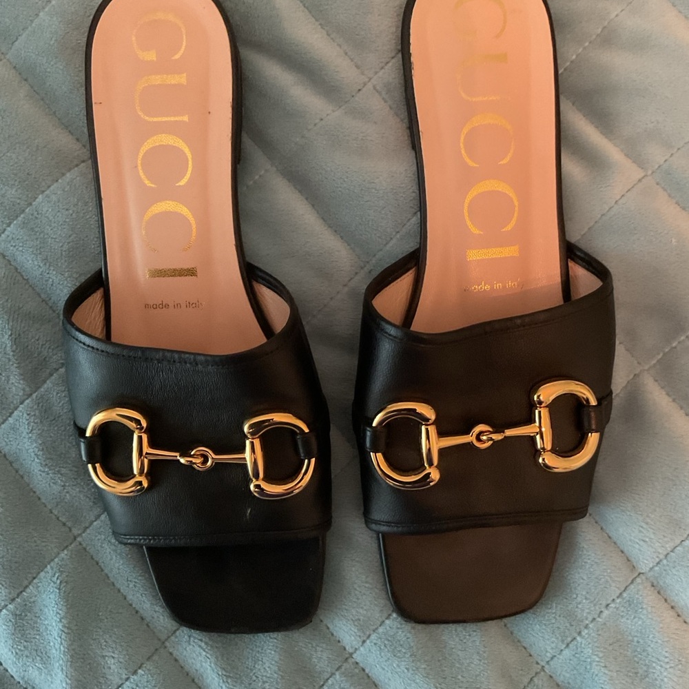 Gucci Black Leather Mules with Gold Horsebit
